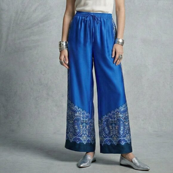 Chico's Pants - Chico’s Pull-On Paisley Drawstring Cropped Pants – Blue Pearl – 0 (4/6-S) – NWT